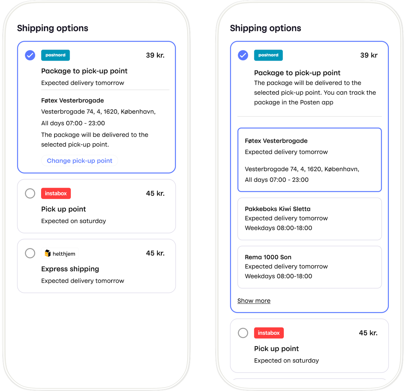 MobilePay shipping options with pickup points