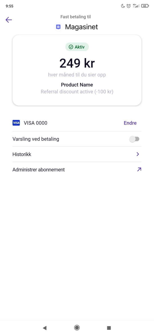 Changed agreement with referral discount