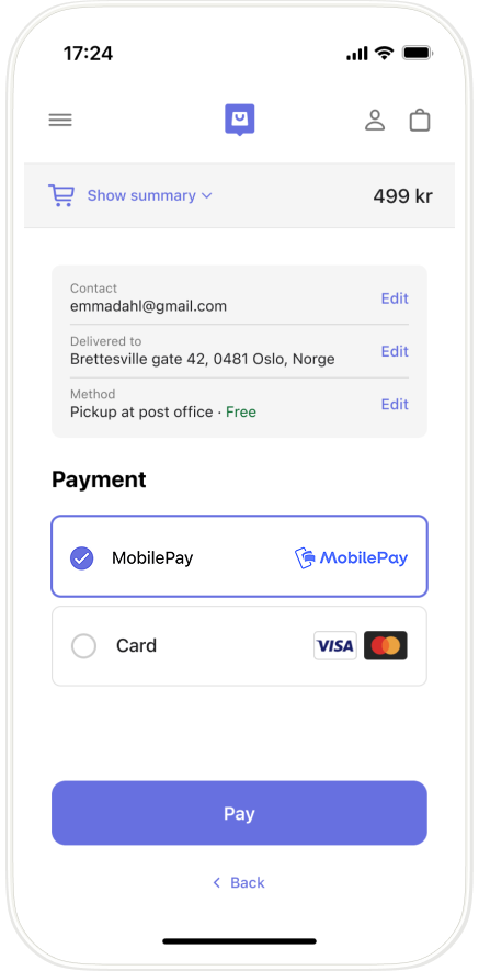 Pay with Card or MobilePay