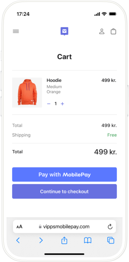 Select to pay with MobilePay from online shop