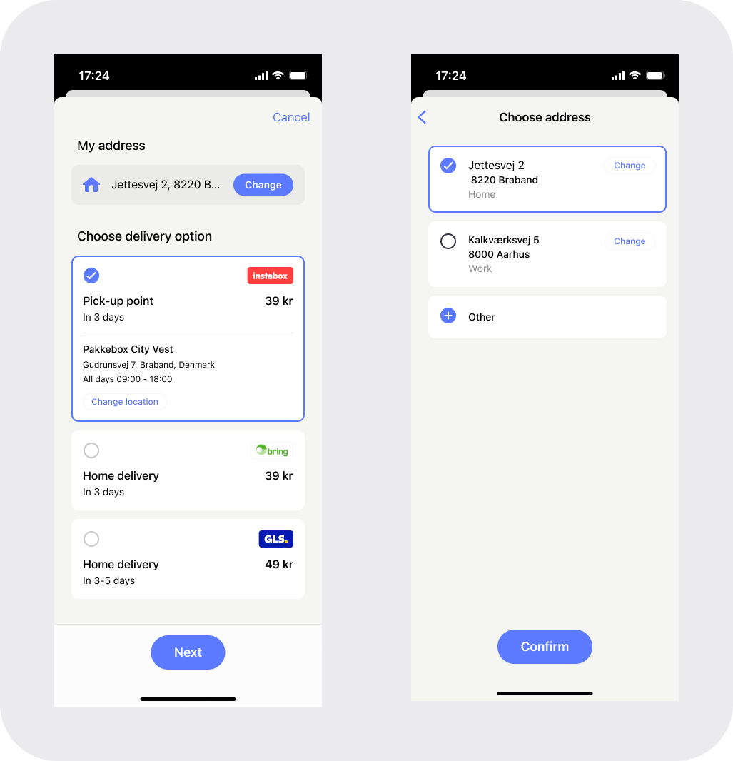 Shipping options for MobilePay