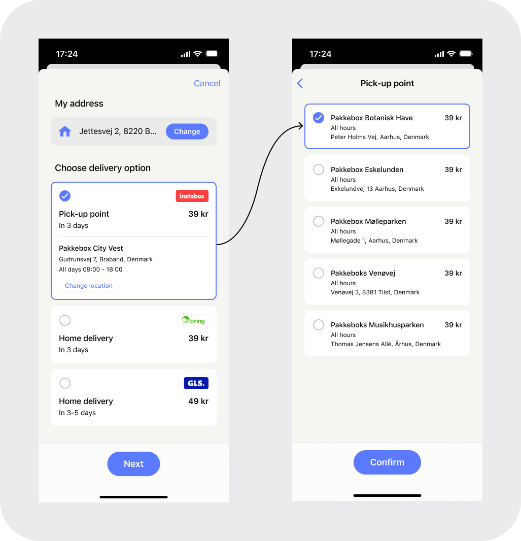Shipping options for MobilePay