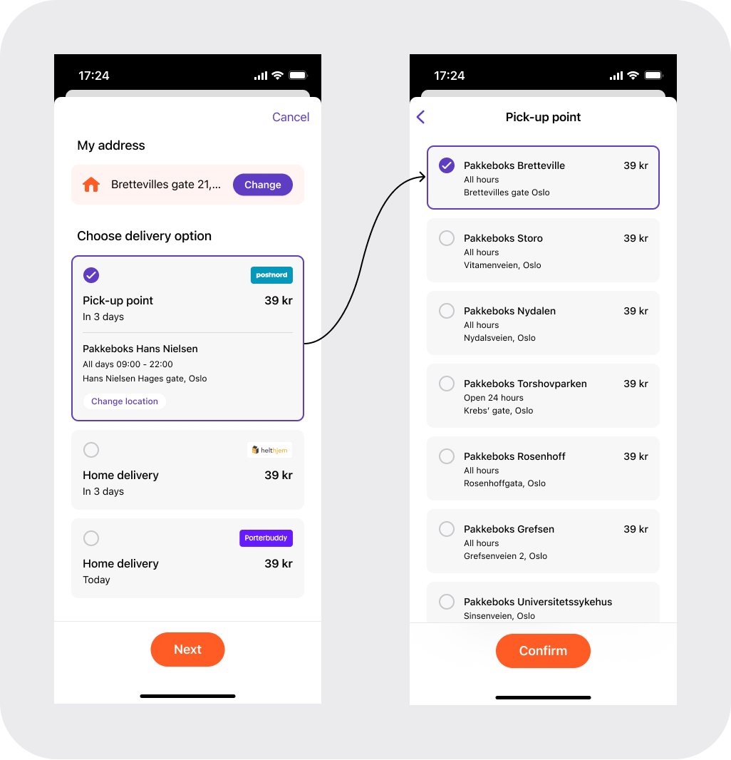 Shipping options for Vipps
