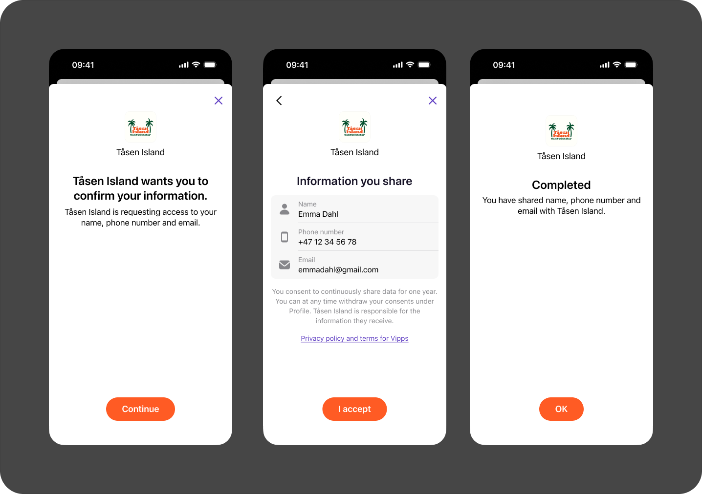 Confirm information texts in Vipps app