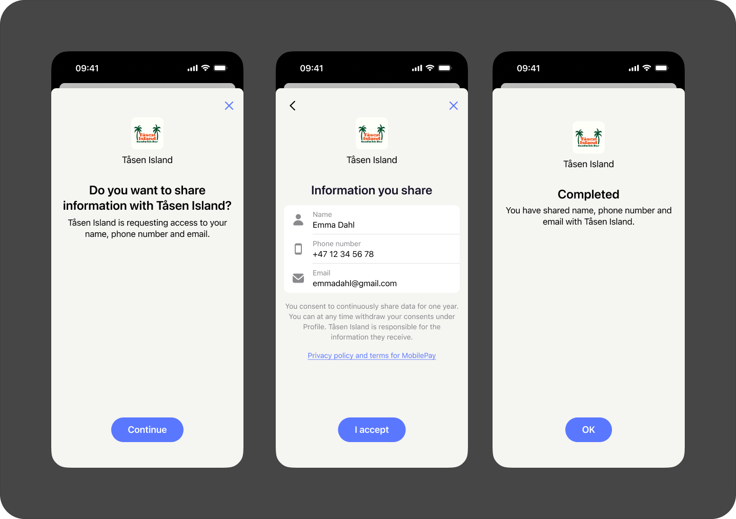 Share information texts in MobilePay app