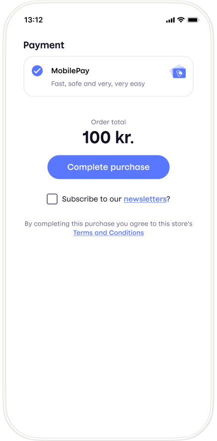 MobilePay checkout screen with custom content at the bottom