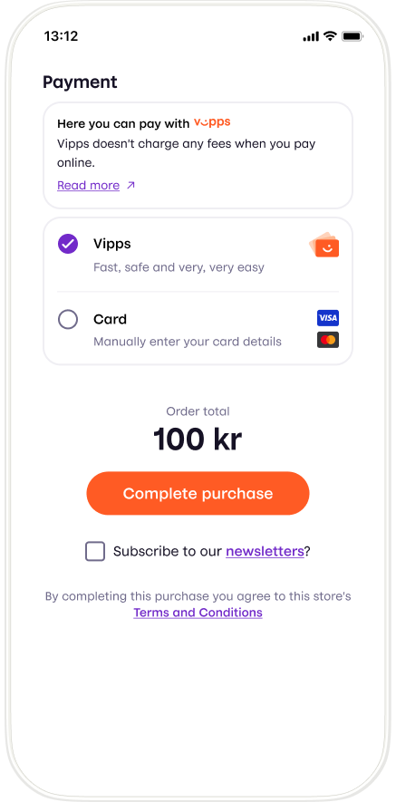 Vipps checkout screen with custom content at the bottom