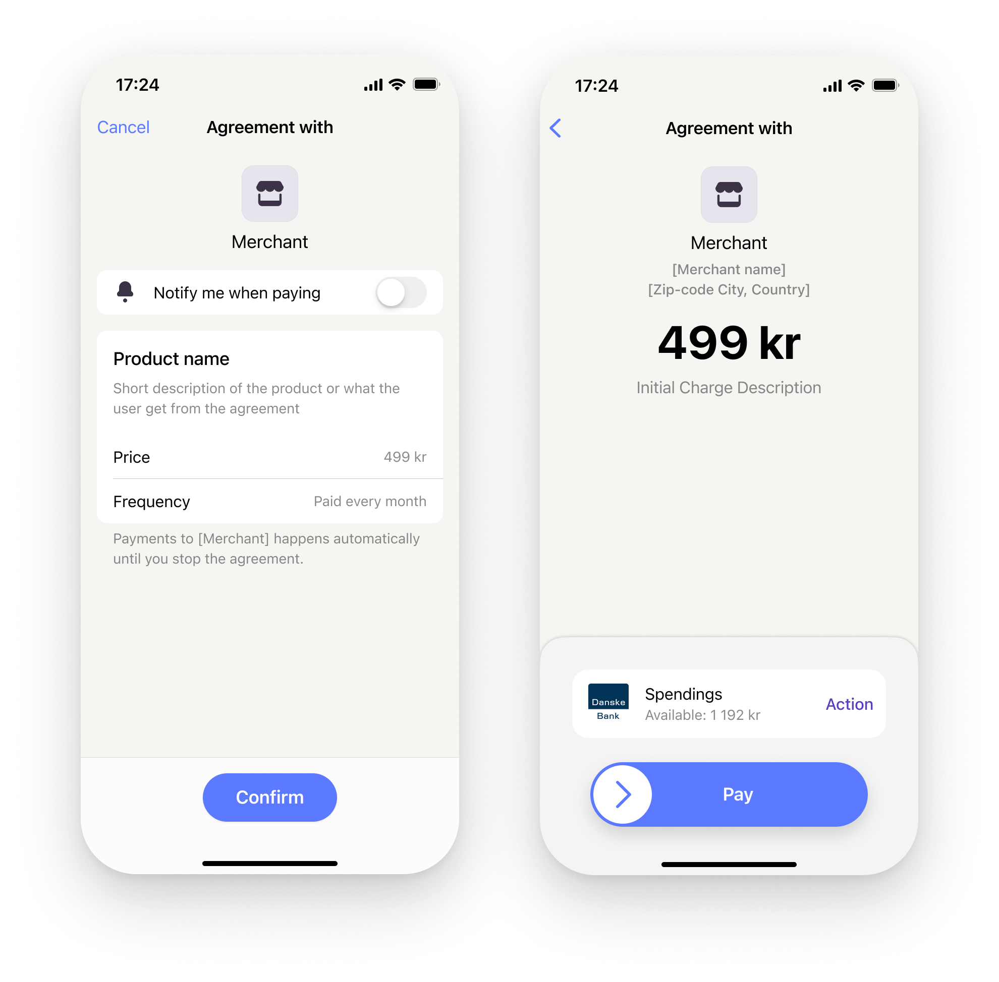 Initial charge in MobilePay