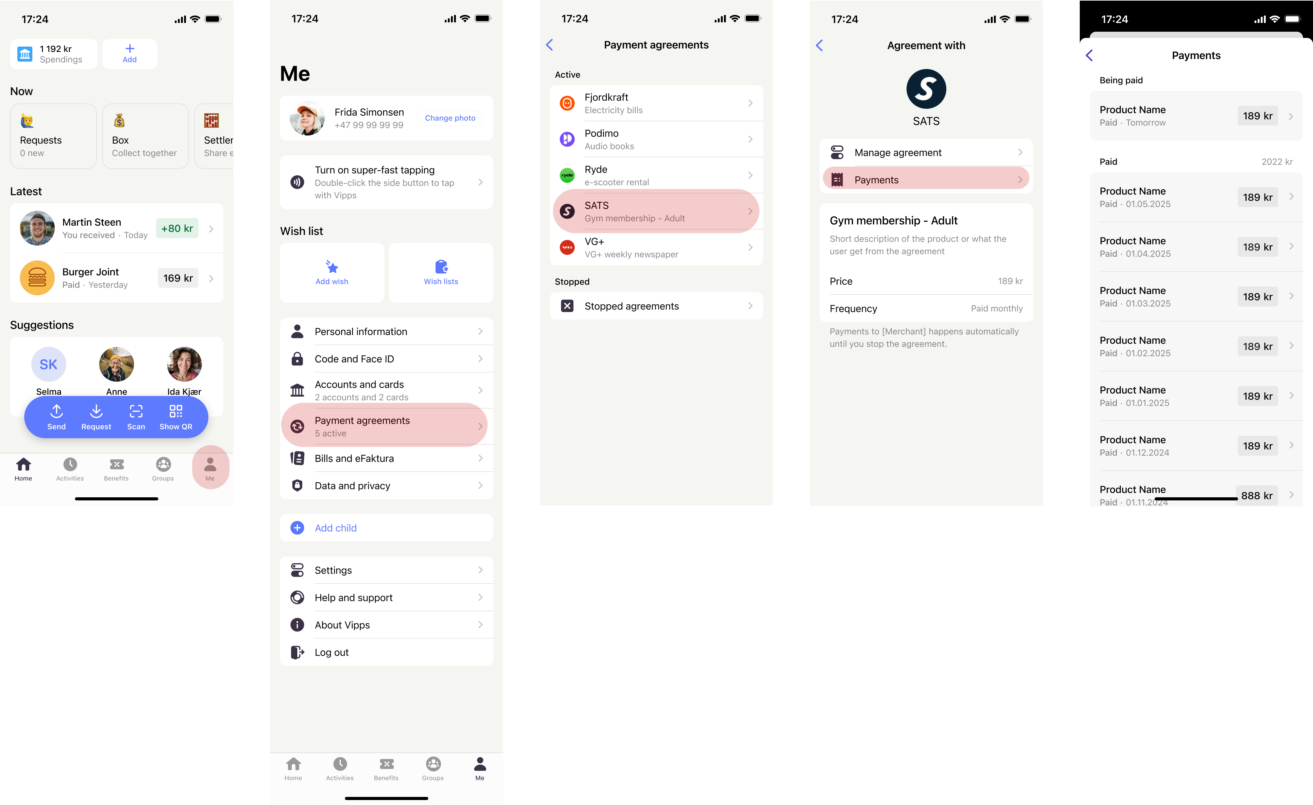 Existing payment agreements in MobilePay