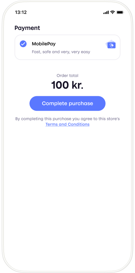 Checkout screen where customer can select to pay with MobilePay or a card