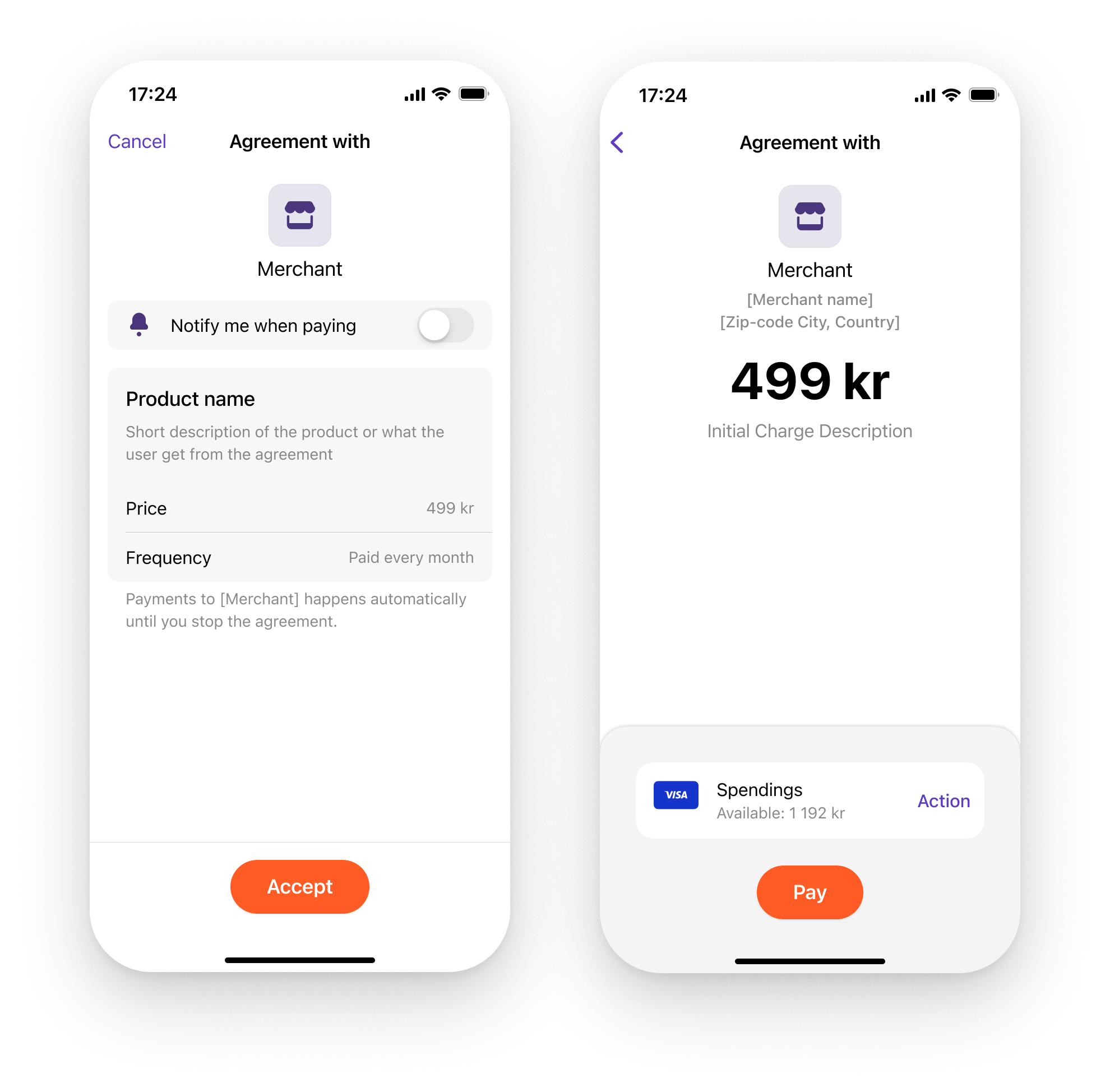 Initial charge in Vipps