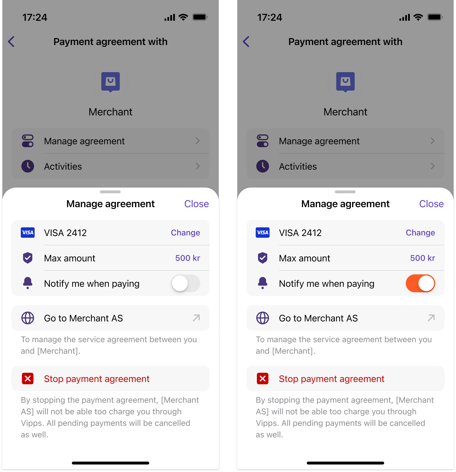 Toggle notifications upon payment in Vipps