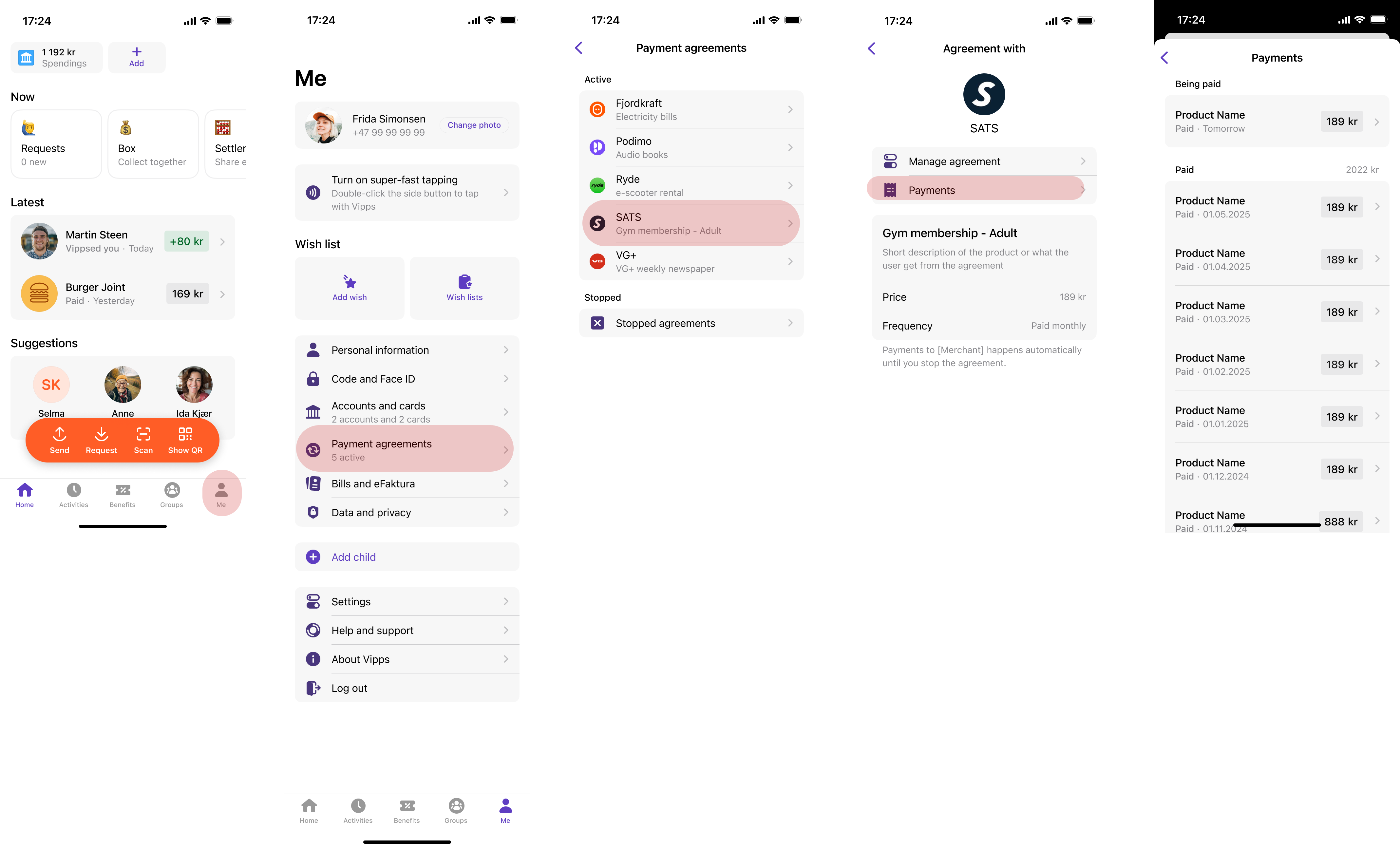 Existing payment agreements in Vipps